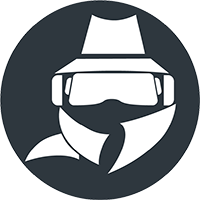 Project logo – A sketch drawn in white solid fill on a dark background showing a bust of a person resembling a spy from noir films, wearing a hat, coat and VR goggles.