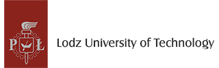Project coordinator logo. A maroon rectangle with gray letters P and Ł, between which there is an image of a torch with a coat of arms, inside which is a drawing of a boat with an oar. On the right side there is the inscription Lodz University of Technology. 